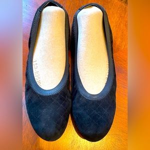 Munro quilted black suede ballet slippers